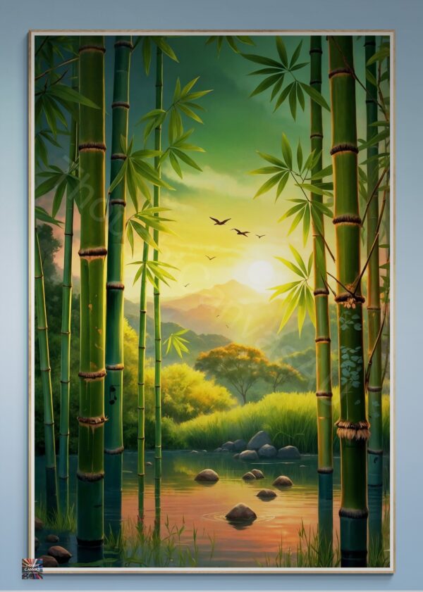 Serene Bamboo Forest | Digital Painting | Sunrise Landscape | Peaceful Nature | Wall Art | Instant Download
