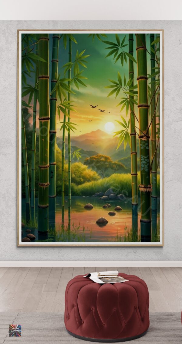 Serene Bamboo Forest | Digital Painting | Sunrise Landscape | Peaceful Nature | Wall Art | Instant Download - Image 2