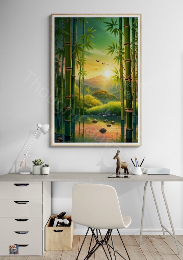 Serene Bamboo Forest | Digital Painting | Sunrise Landscape | Peaceful Nature | Wall Art | Instant Download - Image 3