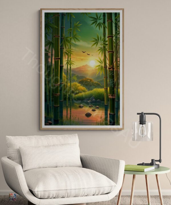 Serene Bamboo Forest | Digital Painting | Sunrise Landscape | Peaceful Nature | Wall Art | Instant Download - Image 4