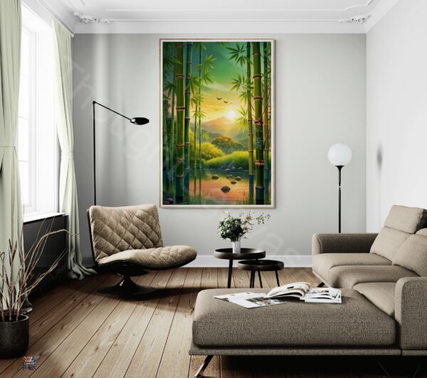 Serene Bamboo Forest | Digital Painting | Sunrise Landscape | Peaceful Nature | Wall Art | Instant Download - Image 5