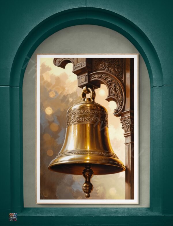 Brass Bell Oil Painting | Detailed Engravings | Golden Hue | Digital Download | Instant Download - Image 3