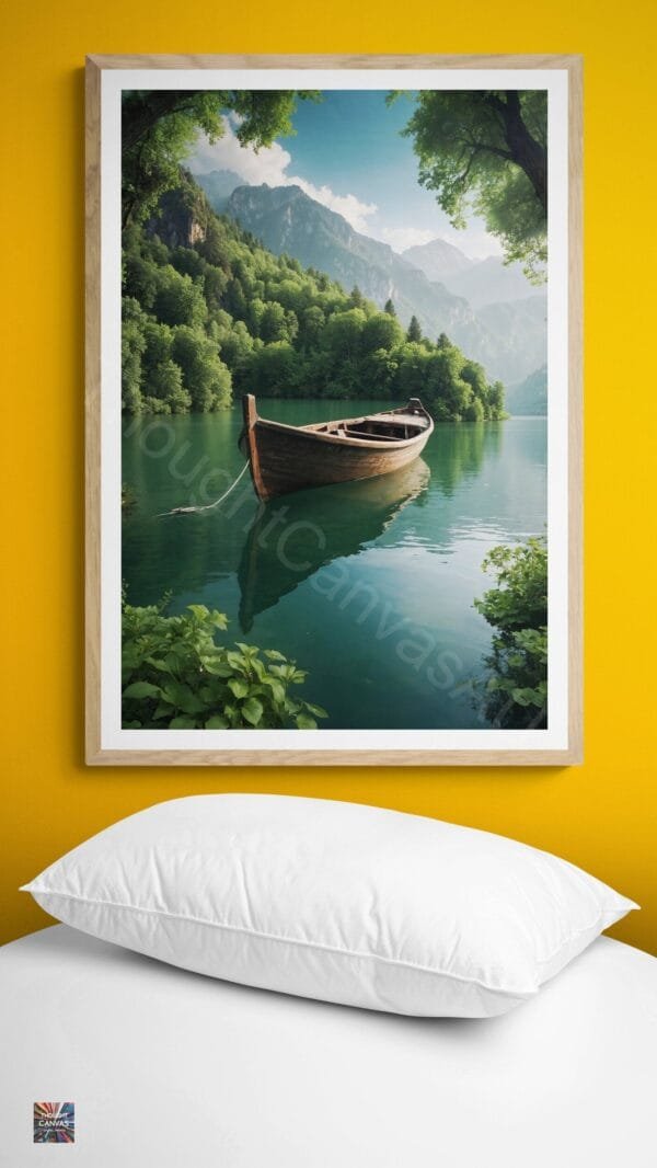 Lake Landscape Art Print | Wooden Boat | Green Scenery | Nature Wall Art | Digital Download | Instant Download - Image 3