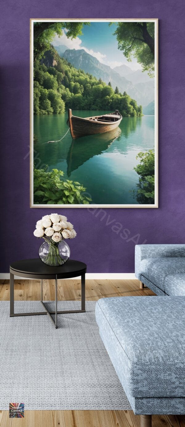 Lake Landscape Art Print | Wooden Boat | Green Scenery | Nature Wall Art | Digital Download | Instant Download - Image 4