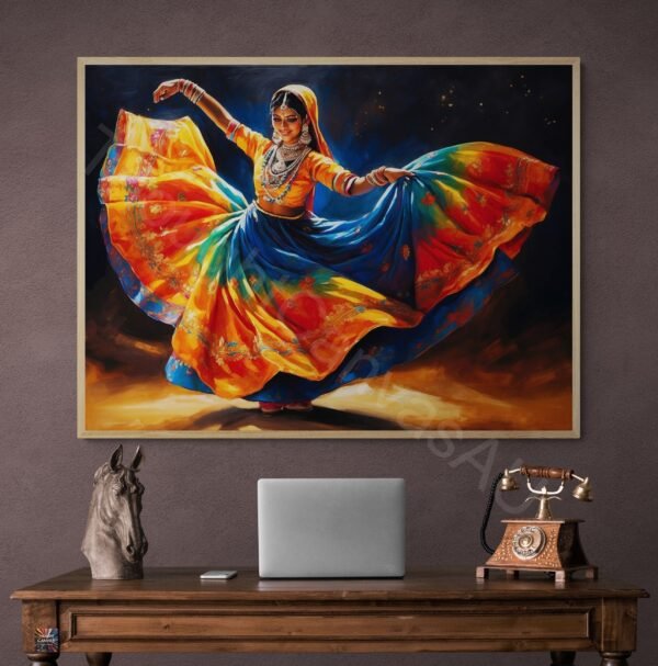 Graceful Ghoomar Dancer | Oil Painting Style | Digital Download | Rajasthani Folk Art | Vibrant Wall Decor| Instant Download | 1 - Image 2