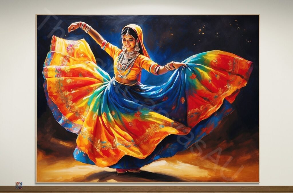 Graceful Ghoomar Dancer | Oil Painting Style | Digital Download | Rajasthani Folk Art | Vibrant Wall Decor| Instant Download | 1