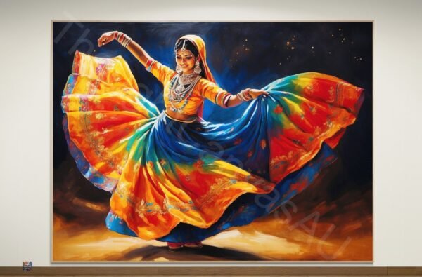 Graceful Ghoomar Dancer | Oil Painting Style | Digital Download | Rajasthani Folk Art | Vibrant Wall Decor| Instant Download | 1