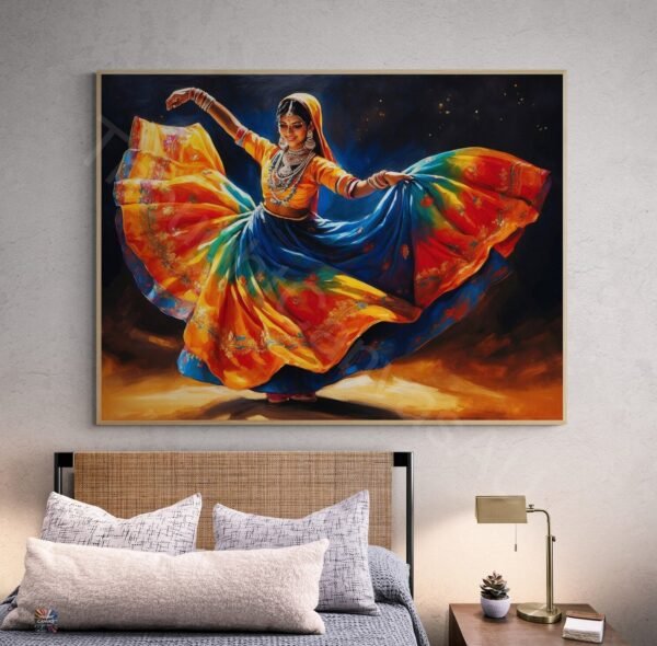 Graceful Ghoomar Dancer | Oil Painting Style | Digital Download | Rajasthani Folk Art | Vibrant Wall Decor| Instant Download | 1 - Image 3