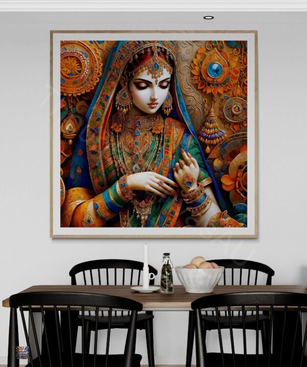 Beautiful Indian Woman | Traditional Jewelry | Digital Art Download | Ornate Background | Cultural Wall Decor | Instant Download - Image 2