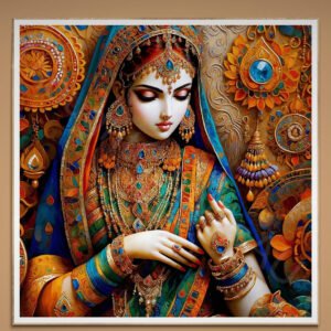 Beautiful Indian Woman | Traditional Jewelry | Digital Art Download | Ornate Background | Cultural Wall Decor | Instant Download