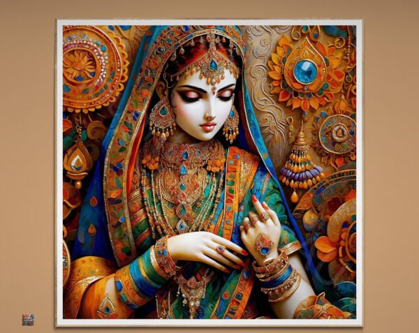 Beautiful Indian Woman | Traditional Jewelry | Digital Art Download | Ornate Background | Cultural Wall Decor | Instant Download