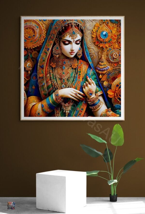 Beautiful Indian Woman | Traditional Jewelry | Digital Art Download | Ornate Background | Cultural Wall Decor | Instant Download - Image 3