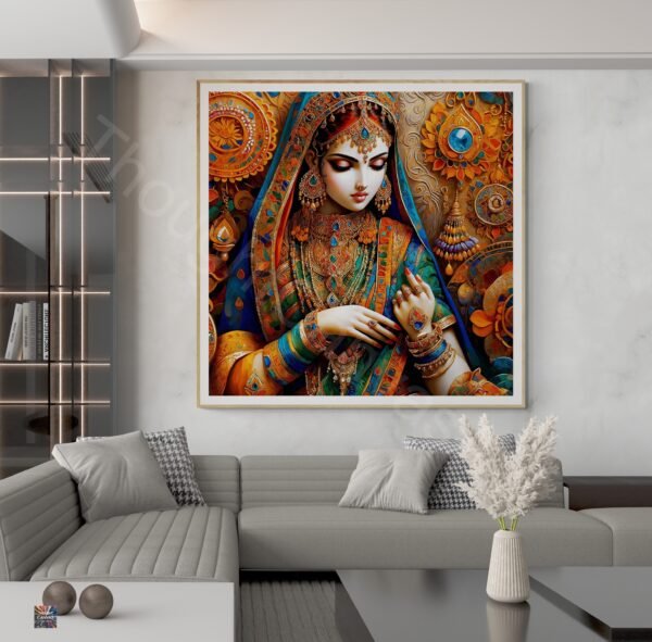 Beautiful Indian Woman | Traditional Jewelry | Digital Art Download | Ornate Background | Cultural Wall Decor | Instant Download - Image 4