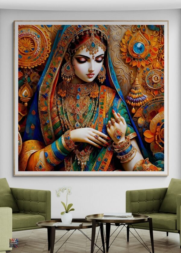 Beautiful Indian Woman | Traditional Jewelry | Digital Art Download | Ornate Background | Cultural Wall Decor | Instant Download - Image 5