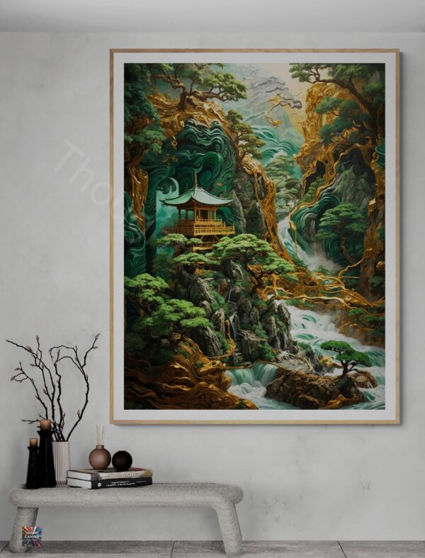 Striking Temple Art | Textured Japanese Style | Displate Metal Poster | Gold, Jade & Malachite | Digital Download | Instant Download - Image 5