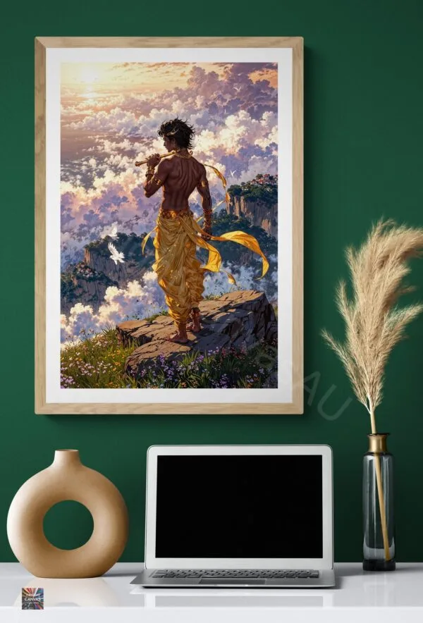Lord Krishna Art | Anime Landscape | Indian Mythology | Sunrise | Ocean View | Digital Download | Instant Download - Image 2