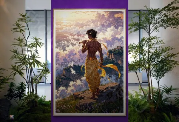 Lord Krishna Art | Anime Landscape | Indian Mythology | Sunrise | Ocean View | Digital Download | Instant Download - Image 4