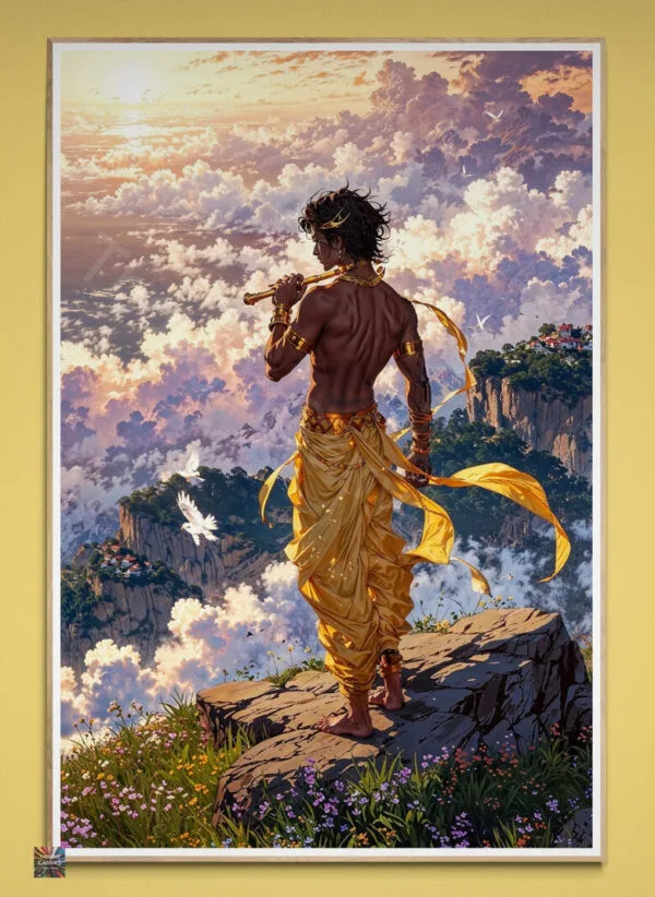 Lord Krishna Art | Anime Landscape | Indian Mythology | Sunrise | Ocean View | Digital Download | Instant Download