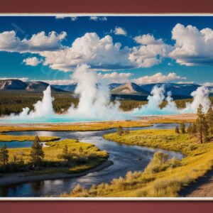 Nature Landscape Art Print | Geysers, Mountains, & Lakes Digital Download | National Park Decor | Instant Download