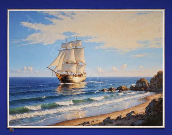Ocean Painting | Solitary Ship | Oil Painting Style | Digital Download | Seascape Wall Art | Instant Download