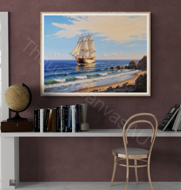 Ocean Painting | Solitary Ship | Oil Painting Style | Digital Download | Seascape Wall Art | Instant Download - Image 2