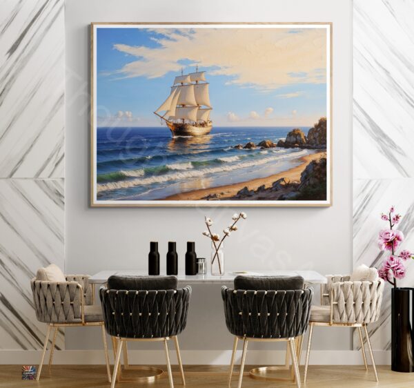 Ocean Painting | Solitary Ship | Oil Painting Style | Digital Download | Seascape Wall Art | Instant Download - Image 3