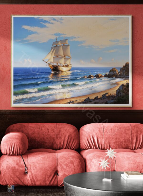 Ocean Painting | Solitary Ship | Oil Painting Style | Digital Download | Seascape Wall Art | Instant Download - Image 4