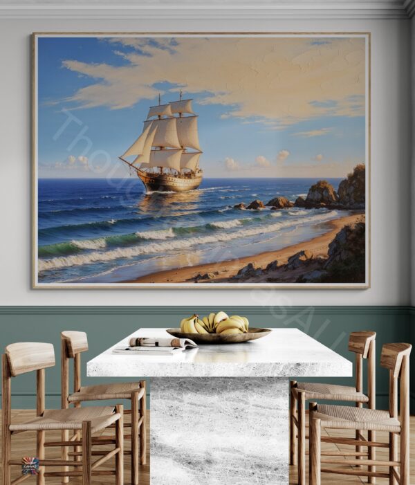 Ocean Painting | Solitary Ship | Oil Painting Style | Digital Download | Seascape Wall Art | Instant Download - Image 5