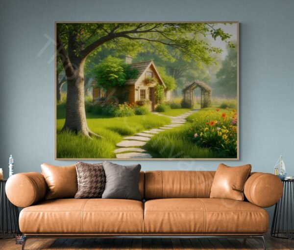 Summer Forest Cottage | Digital Art Print | Lush Green Landscape | Nature Wall Decor | Cozy Home Art | Instant Download - Image 4