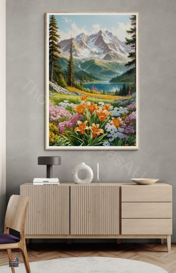 Vibrant Mountain Landscape | Realistic Wildflowers | Digital Art | Oil Painting Effect | Wall Decor | Instant Download - Image 2