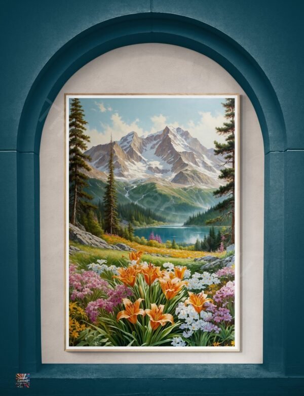 Vibrant Mountain Landscape | Realistic Wildflowers | Digital Art | Oil Painting Effect | Wall Decor | Instant Download - Image 4
