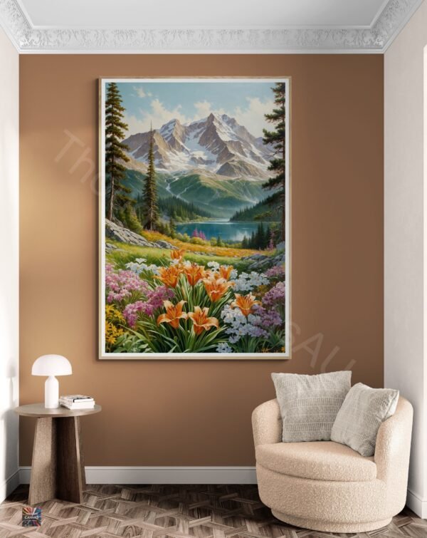Vibrant Mountain Landscape | Realistic Wildflowers | Digital Art | Oil Painting Effect | Wall Decor | Instant Download - Image 5