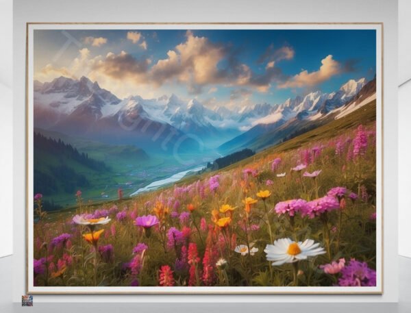 Valley of Flowers Art Print | Himalayan Landscape | Digital Download | Nature Wall Decor | Flower Field Art | Instant Download | 4 - Image 5