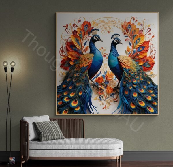 Two Peacocks Art Print | Vibrant Colors | Blue & Green Feathers | Digital Download | Bird Wall Decor | Instant Download | 1 - Image 3