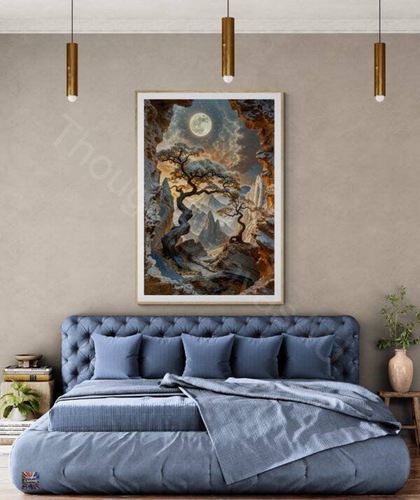 3D Wall Art | Landscape Scene | Rocky Window | Tree, Mountains, Moon | Digital Download | Instant Download - Image 2