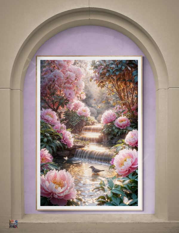 Ethereal Garden Art Print | Golden Waterfall | Peonies | Butterflies | Digital Download | Instant Download - Image 2