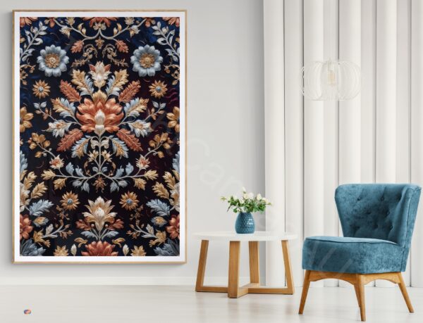 Zardozi Tapestry Art Print | Ornate Floral | Metallic Embroidery Look | Digital Download - Image 2