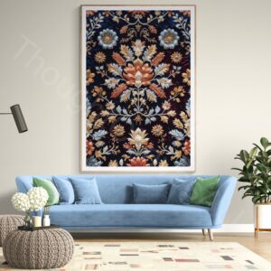 Zardozi Tapestry Art Print | Ornate Floral | Metallic Embroidery Look | Digital Download