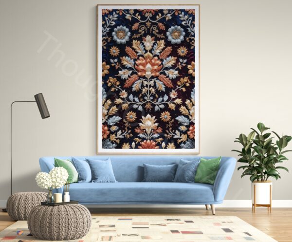 Zardozi Tapestry Art Print | Ornate Floral | Metallic Embroidery Look | Digital Download