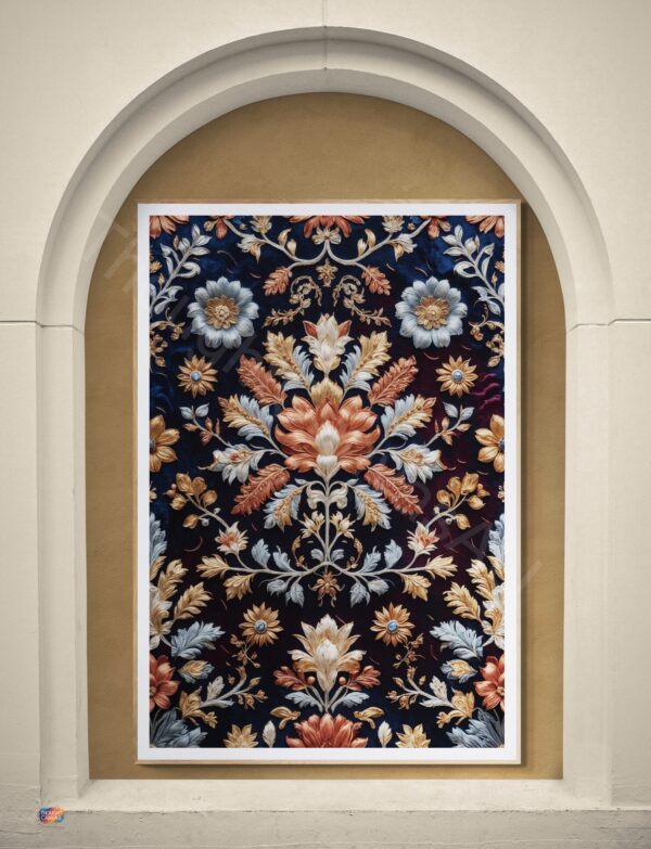 Zardozi Tapestry Art Print | Ornate Floral | Metallic Embroidery Look | Digital Download