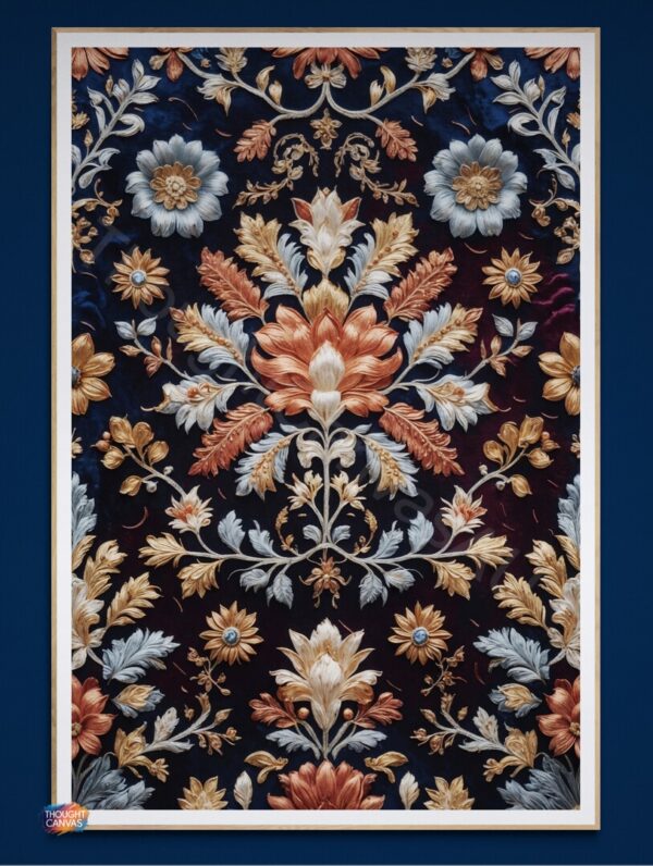 Zardozi Tapestry Art Print | Ornate Floral | Metallic Embroidery Look | Digital Download