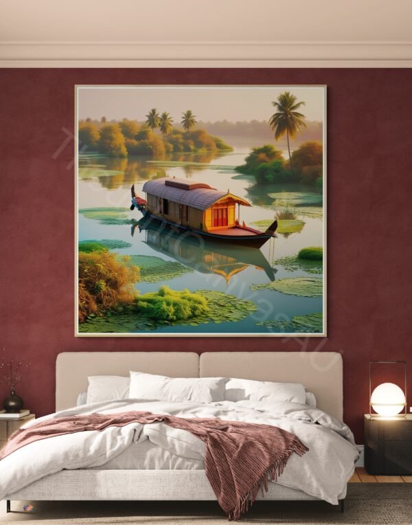Kerala Houseboat Art Print | Backwater Landscape, India Travel Digital Download | Instant Download - Image 2