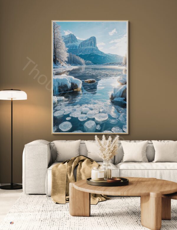 Winter Landscape Art Print | Icy Lake & Mountains, Snowy Scene Digital Download | Instant Download - Image 2