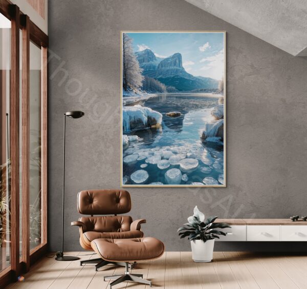 Winter Landscape Art Print | Icy Lake & Mountains, Snowy Scene Digital Download | Instant Download - Image 3