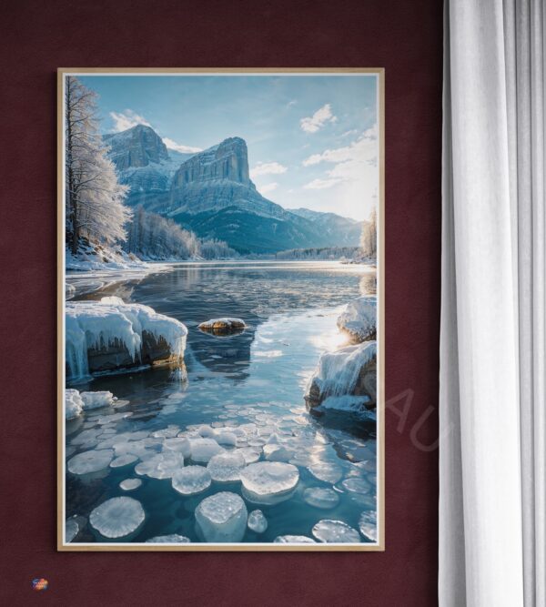 Winter Landscape Art Print | Icy Lake & Mountains, Snowy Scene Digital Download | Instant Download