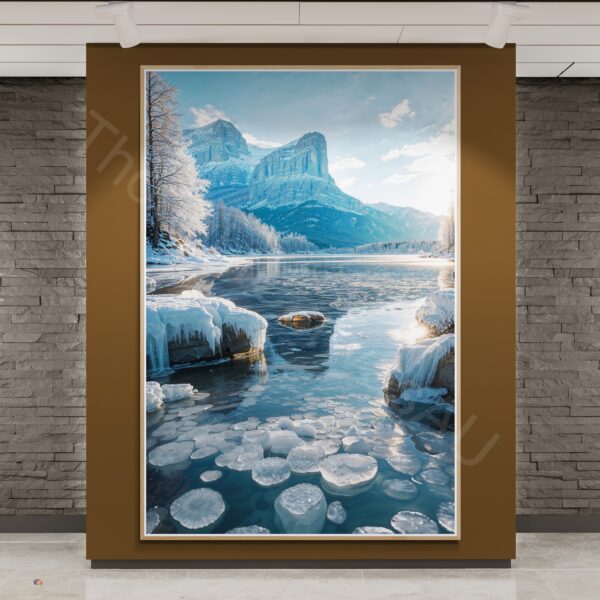 Winter Landscape Art Print | Icy Lake & Mountains, Snowy Scene Digital Download | Instant Download - Image 5