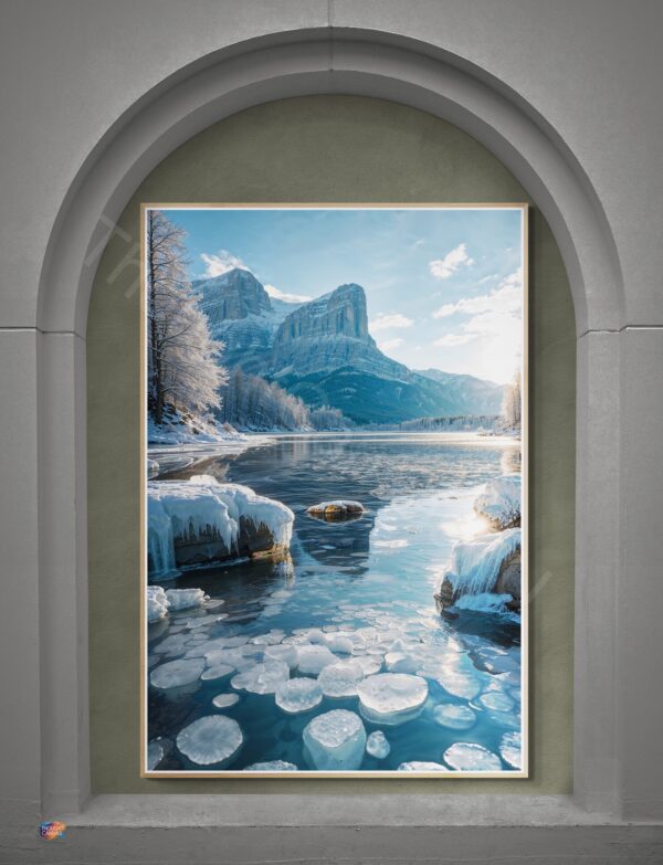 Winter Landscape Art Print | Icy Lake & Mountains, Snowy Scene Digital Download | Instant Download - Image 6