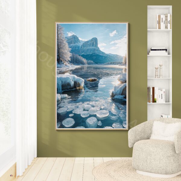 Winter Landscape Art Print | Icy Lake & Mountains, Snowy Scene Digital Download | Instant Download - Image 7