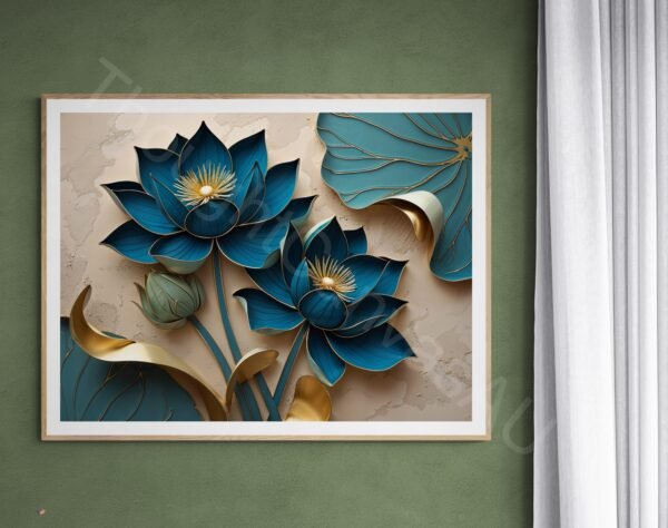 Blue and Gold Lotus Flower 1 - 3