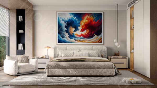Fire and Ice Abstract Art Print: Blue White Red Orange Swirls, Dynamic Digital Lava Ocean Decor (Digital Download) - Image 4